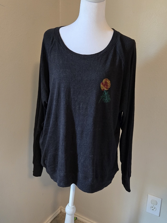 Tops - CULK Black Long-Sleeve Scoop Neck Top with Floral Accent